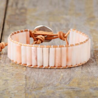 Pink Tube Boho Bracelet Simple Pink Agate Beaded Jewelry