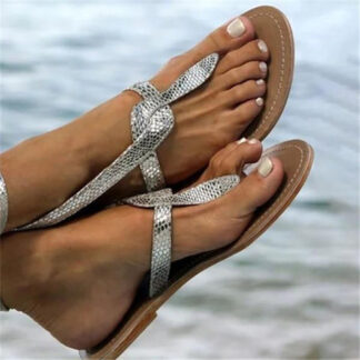 Elegant Anklet Straps Sandal Roman Silver and Gold Snake print